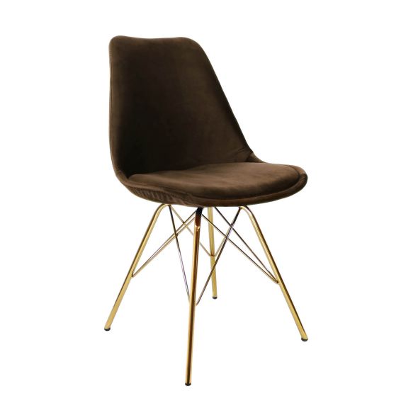 Kick Velvet Bucket Chair Coffee - Gold Frame - Coffee brown