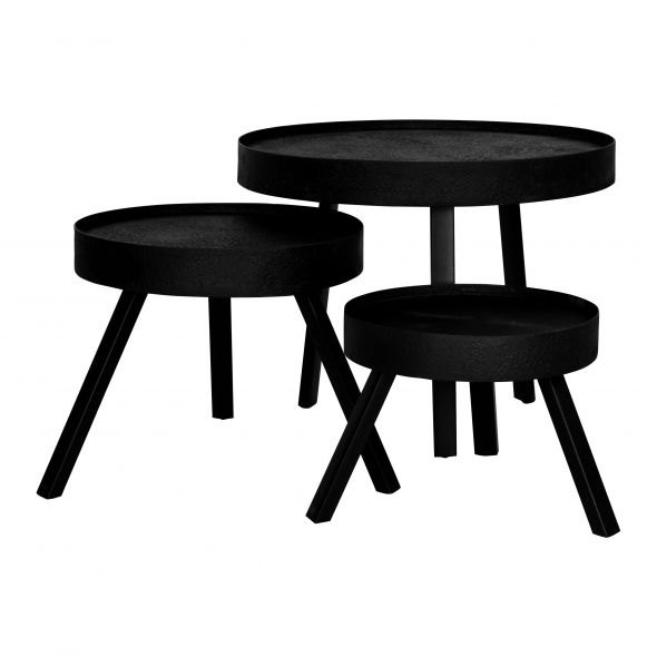 Kick coffee table Job set of 3 round - Black