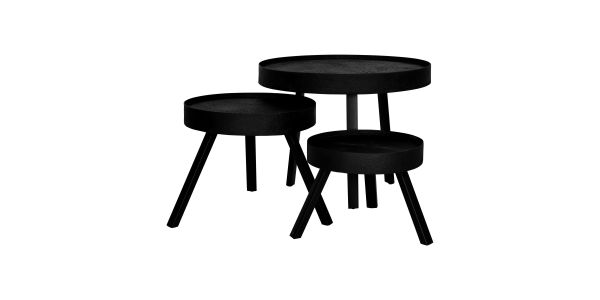 Kick coffee table Job set of 3 round - Black