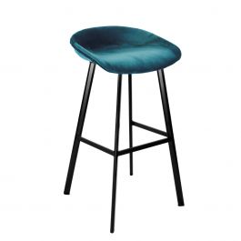 KICK FINN Bar Stool Low - Velvet - Blue