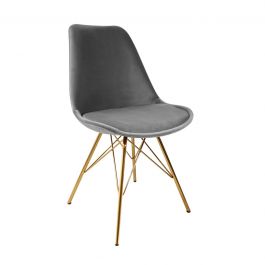 KICK Velvet Bucket Chair Grey - Gold Frame - Grey