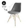 KICK Velvet Bucket Chair Grey - Gold Frame - Grey