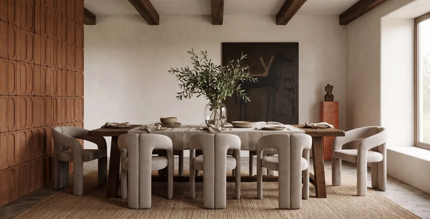 Ayu dining chairs at a long wooden table
