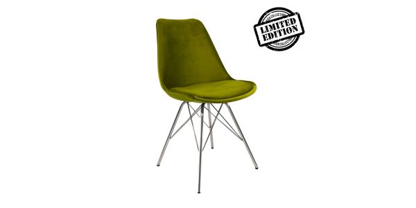 Kick Velvet Bucket Chair Green - Chrome frame