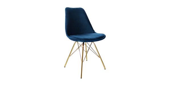 KICK Velvet Bucket Chair Dark Blue - Gold Frame